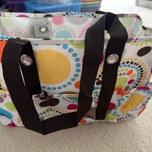 Multicolored Polka Dot Tote with Black Handles